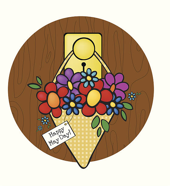 May Day Bouquet hanging on a door knob. Vector and high res jpeg included.
