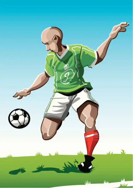 Vector illustration of Cartoon Soccer Player Green