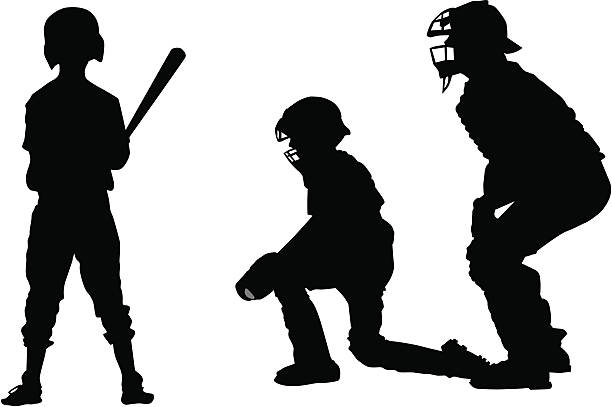 재생입니다 ball - baseball catcher baseball umpire batting baseball player stock illustrations