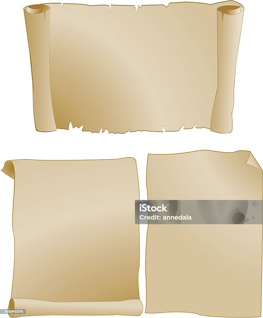 vintage parchment paper vintage scroll with different paper folds, isolated in white background Medieval stock vector