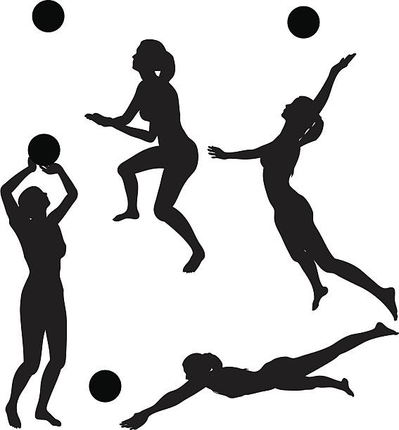 illustrations, cliparts, dessins animés et icônes de collection de vecteur de silhouette de volley-ball (jpg - volleyball silhouette volleying beach volleyball