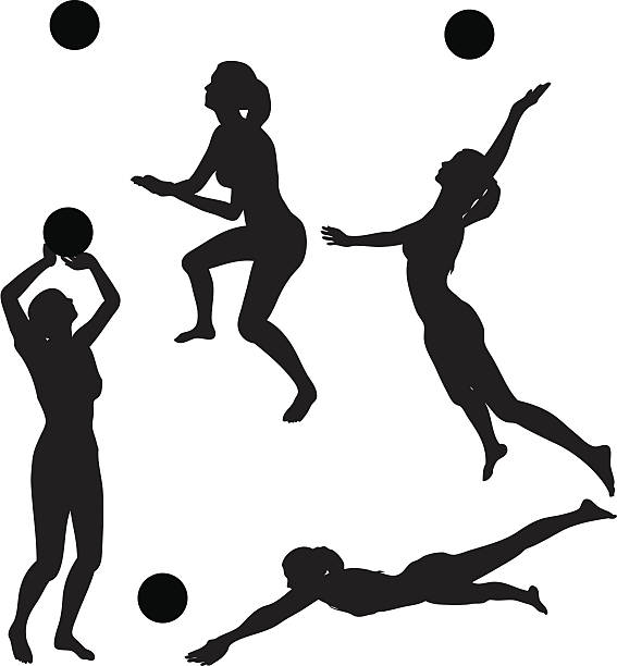волейбол силуэт коллекции (вектор jpg - volleyball sport volleying silhouette stock illustrations