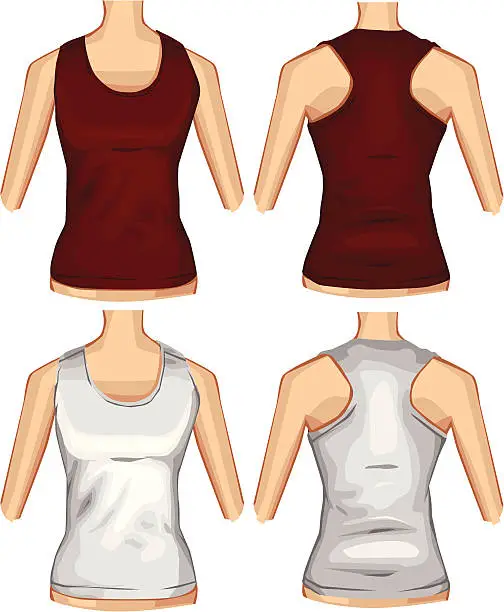 Vector illustration of Red And White Female TankTop VECTOR Front Back