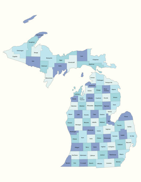 illustrations, cliparts, dessins animés et icônes de michigan state-comté de carte - michigan