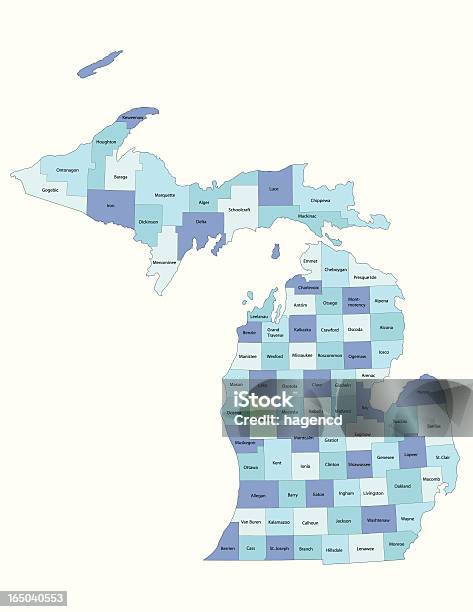 Michigan Statecontea Di Mappa - Immagini vettoriali stock e altre immagini di Michigan - Michigan, Carta geografica, Distretto