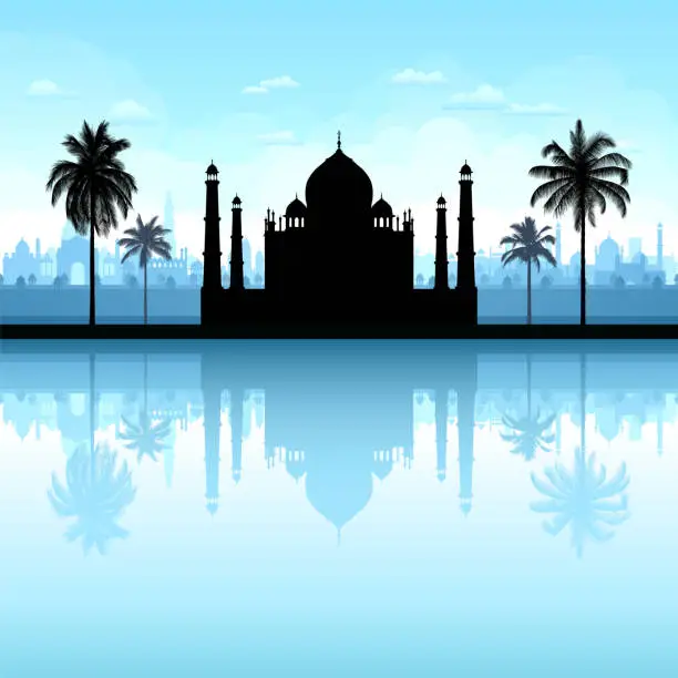 Vector illustration of Taj Mahal, India (All Buildings are Detailed, Complete and Moveable)