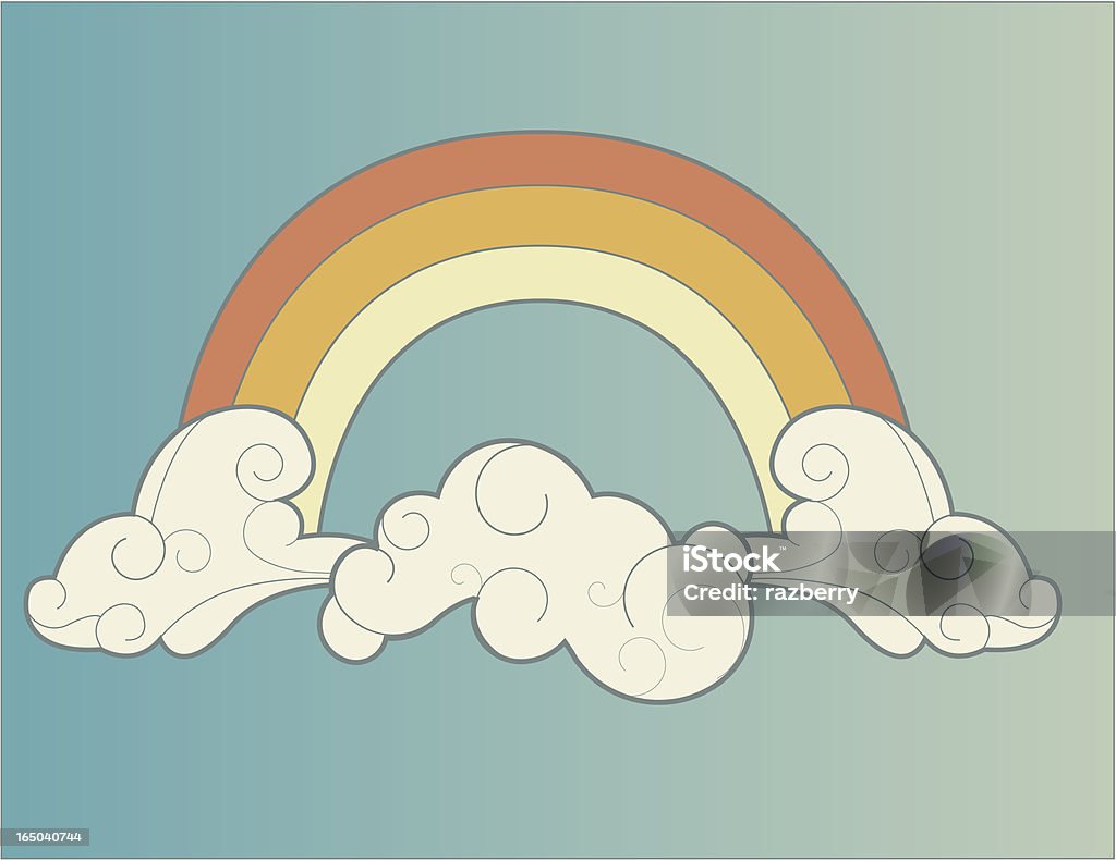 rainbow an illustration of a rainbow with swirly clouds. Rainbow stock vector