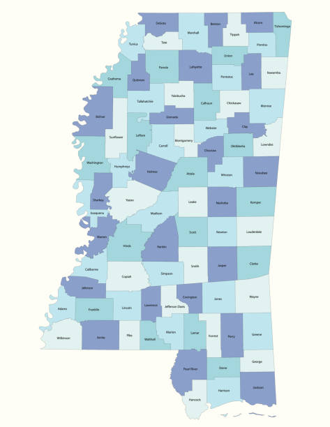 Bекторная иллюстрация Миссисипи Государственный-Графство карта