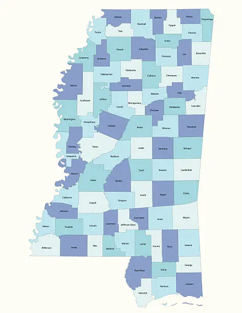 Vector illustration of Mississippi state - county map