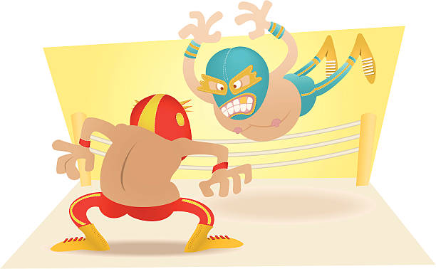 ilustraciones, imágenes clip art, dibujos animados e iconos de stock de extreme lucha libre mexicana - jugar a luchar