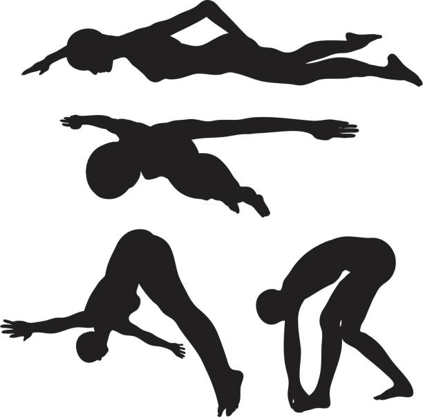 ilustrações de stock, clip art, desenhos animados e ícones de mergulho de natação-silhueta vector coleção (formato .jpg - silhouette swimming action adult