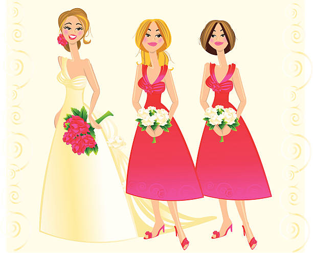 테크에서 및 예약 정보 - wedding reception bridesmaid wedding church stock illustrations