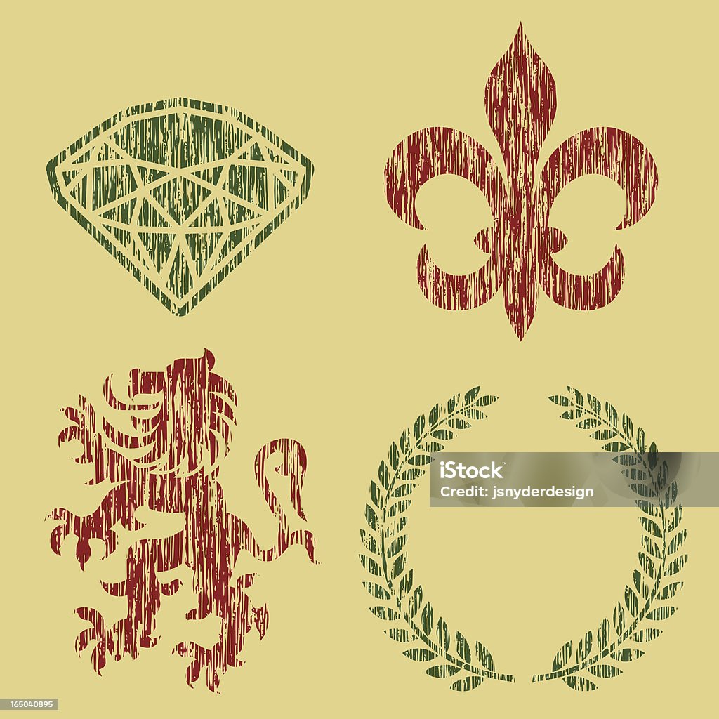 Heraldry - Distressed Gem stone, fleur de lys,lion, and wreath - distressed Distraught stock vector