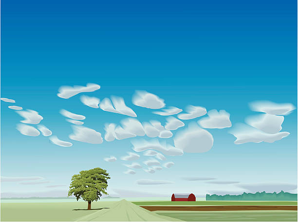 summer landscape with cloud layer vector art illustration