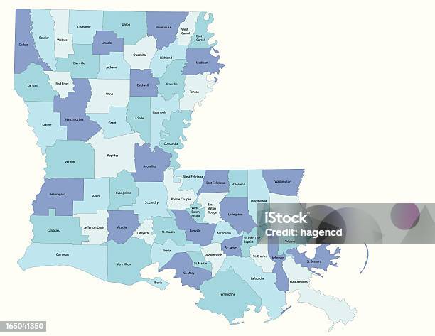 Графство Карта Штата Луизиана — стоковая векторная графика и другие изображения на тему Луизиана - Луизиана, Карта, Район