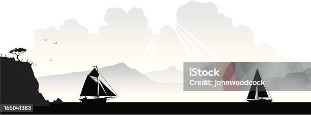 Coastal Scene Stock Illustration - Download Image Now - Yacht, In Silhouette, Cliff