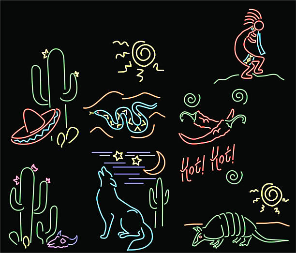 neonová řada 5 - jihozápadní design - pět zvířat stock ilustrace