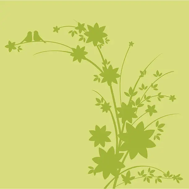 Vector illustration of Calm Spring Floral Silhouette With Love Birds