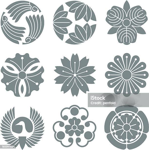 Símbolos De Japonês - Arte vetorial de stock e mais imagens de Cultura Japonesa - Cultura Japonesa, Flor, Símbolo de ícone