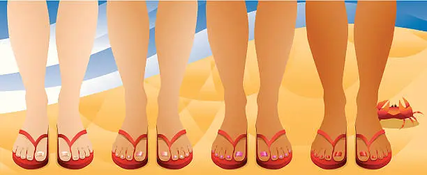 Vector illustration of Beach Feet Flip Flops Crab