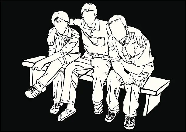Vector illustration of Three friends sitting together
