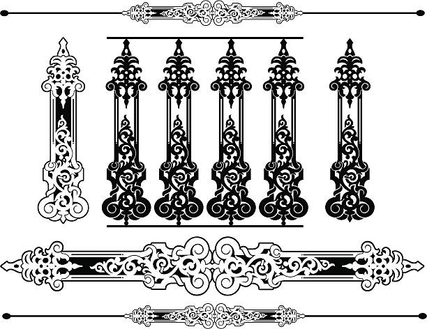 illustrations, cliparts, dessins animés et icônes de ornement règle, design plat et garde-corps - illustration and painting old fashioned image created 19th century antique