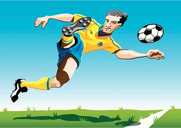 Vector illustration of Cartoon Soccer Player Yellow-Blue