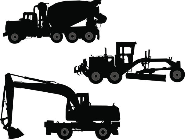 Construction Vehicles - Vector Silhouettes vector art illustration