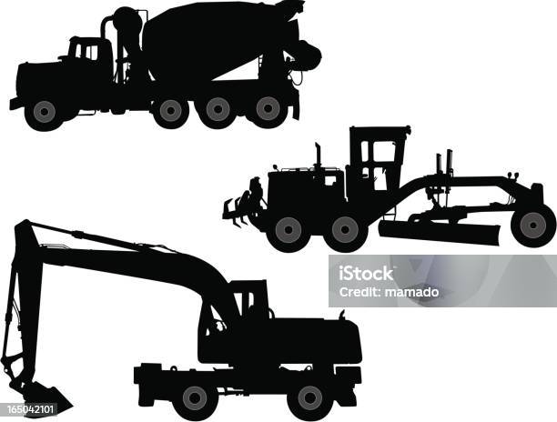 Construction Vehicles Vector Silhouettes Stock Illustration - Download Image Now - In Silhouette, Construction Machinery, Large