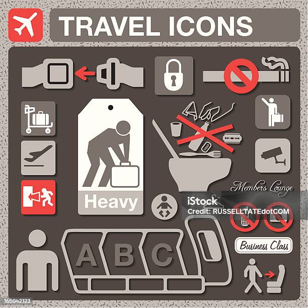 Ilustración de Iconos De Viajes y más Vectores Libres de Derechos de Avión - Avión, Señal de emergencia, Instrucciones