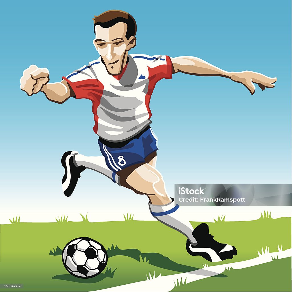 Historieta jugador de fútbol rojo, blanco - arte vectorial de Adulto libre de derechos