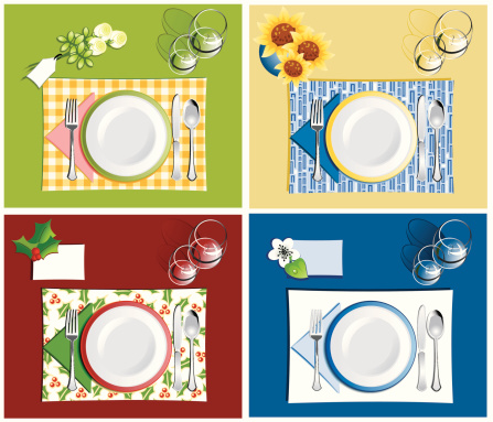 four table settings in different styles, have a pleasant meal! Large JPG included.