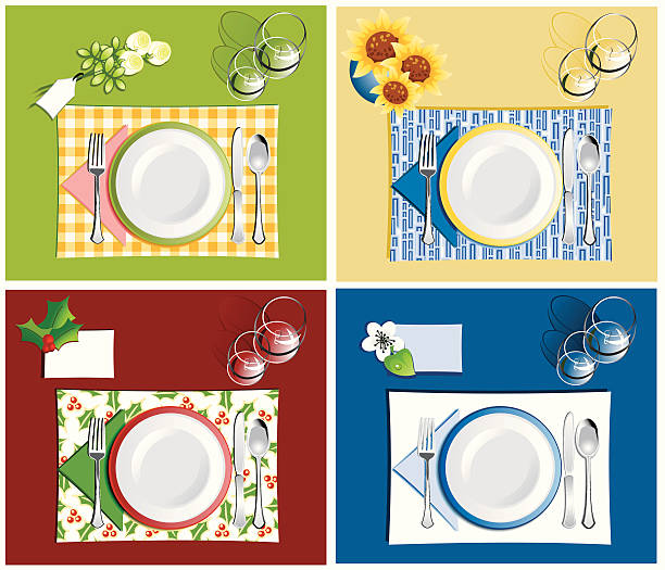 Dinner settings vector art illustration