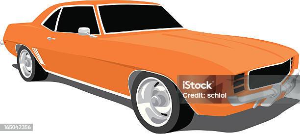 Pomarańczowy Camaro 1969 - Stockowe grafiki wektorowe i więcej obrazów Samochód - Samochód, Grafika wektorowa, 1970-1979