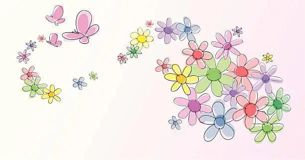 Vector illustration of Spring flowers and butterflies