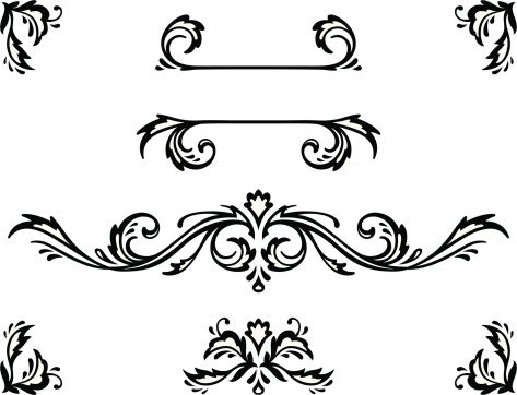 Vector ornamental elements. Suggested uses: titling frame and corner details.
