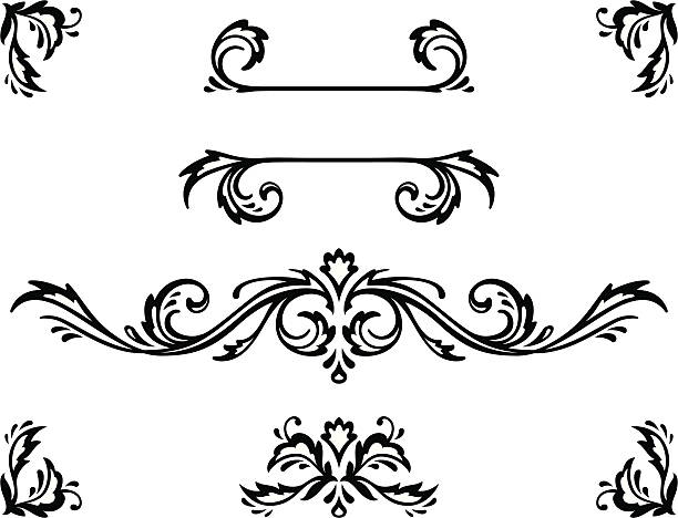 Decorative Elements Vector ornamental elements. Suggested uses: titling frame and corner details. embellishment stock illustrations