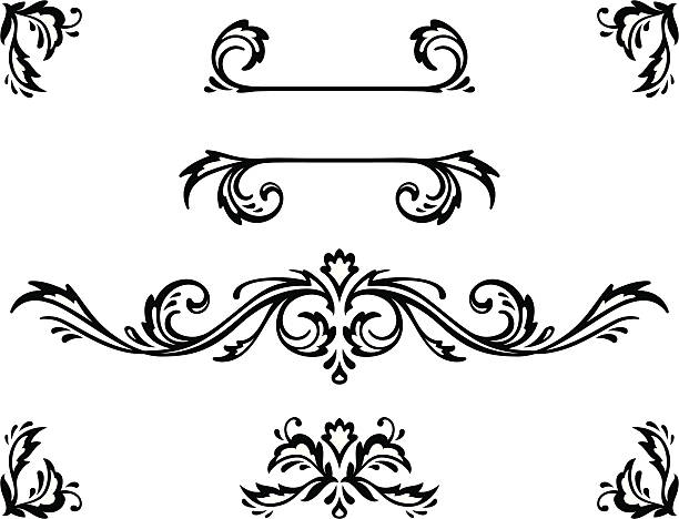 Decorative Elements Vector ornamental elements. Suggested uses: titling frame and corner details. retro revival vector illustration and painting swirl stock illustrations