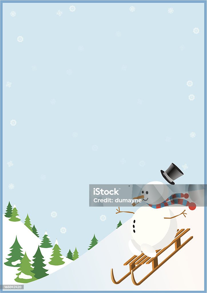 Boneco de neve puxado por uma colina - Vetor de Andar de Tobogã royalty-free