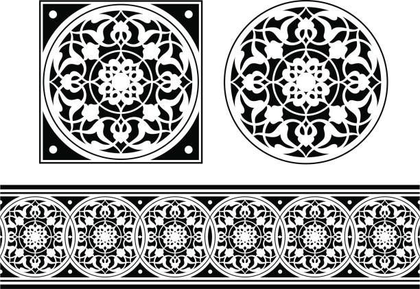 Tile and Frieze design Ornate Tile and Frieze vector design Saved in formats , AI ver 12, EPS ver 8, Corel Draw ver 8, PDF, and High Res Jpeg clip art of illuminated letter a stock illustrations