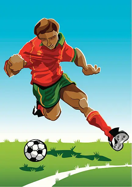 Vector illustration of Cartoon Soccer Player Red-Green