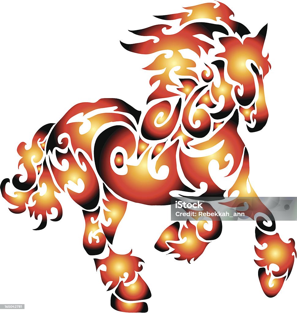 Firey Steed Magical tribal fire horse i made in illustrator. Flame stock vector