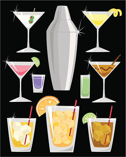 bevved вверх - kamikaze cocktail drink lemon stock illustrations