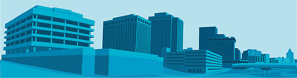 Cool Skyline Detailed vector illustration of a panoramic city skyline.  Area of thumbnail in white box is shown larger below to see detail in illustration. akron ohio stock illustrations