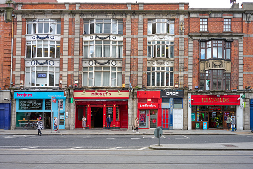 Shops in Dublin are often very colorful. Colorful at ground level and classical above.