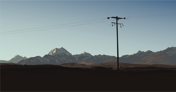 Mount Cook at dusk with a powerpole in the foreground.  Includes EPS, AI CS2, hi-res JPG.