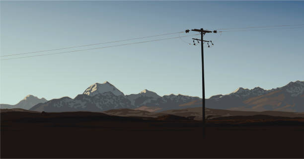 Mt Cook At Dusk Mount Cook at dusk with a powerpole in the foreground.  Includes EPS, AI CS2, hi-res JPG. tussock stock illustrations