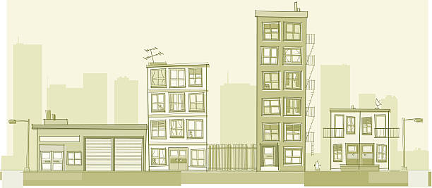 Downtown A quiet day on a deserted downtown street. Good thing too. I wanted to sleep in. drawing of a fire hydrant stock illustrations