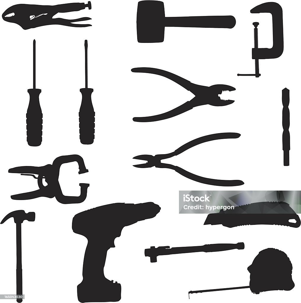 Tools Silhouette Collection (vector+jpg) File types included are ai, eps, svg, various jpgs (3000x3000,1000x1000,500x500) Clamp stock vector