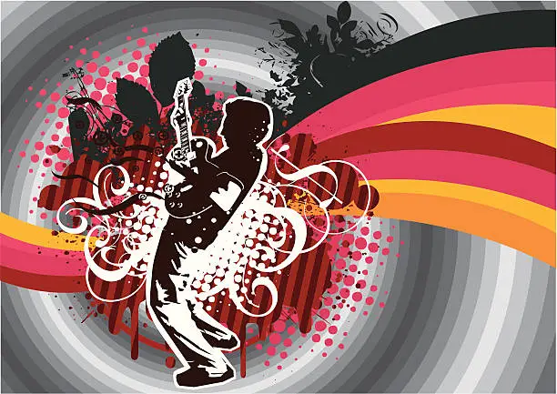 Vector illustration of Retro Guitarist performing